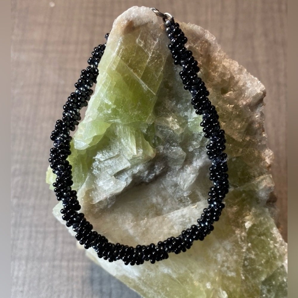 Handcrafted Black and Silver-Tone Bracelet with Clasp